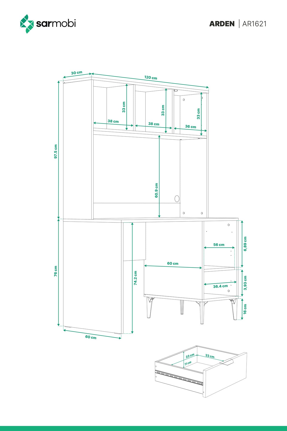 Arden Raflı Çalışma Masası Y:174 G:120 D:60 - Ofis Mobilyası - Görsel 7