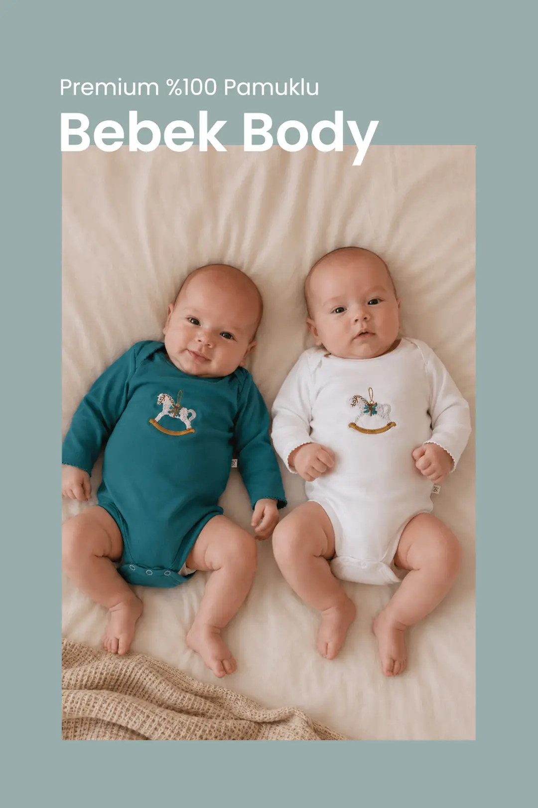 Premium %100 pamuklu Çıt çıtlı Nakışlı Uzun Kollu Bebek Zıbın Body 2li Set Takım - Giyim / Bebek Giyim