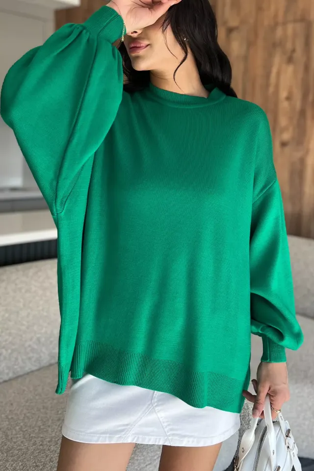 Kadın Oversize Balon Kol Triko Kazak Krem TZL-P-035426 - Giyim